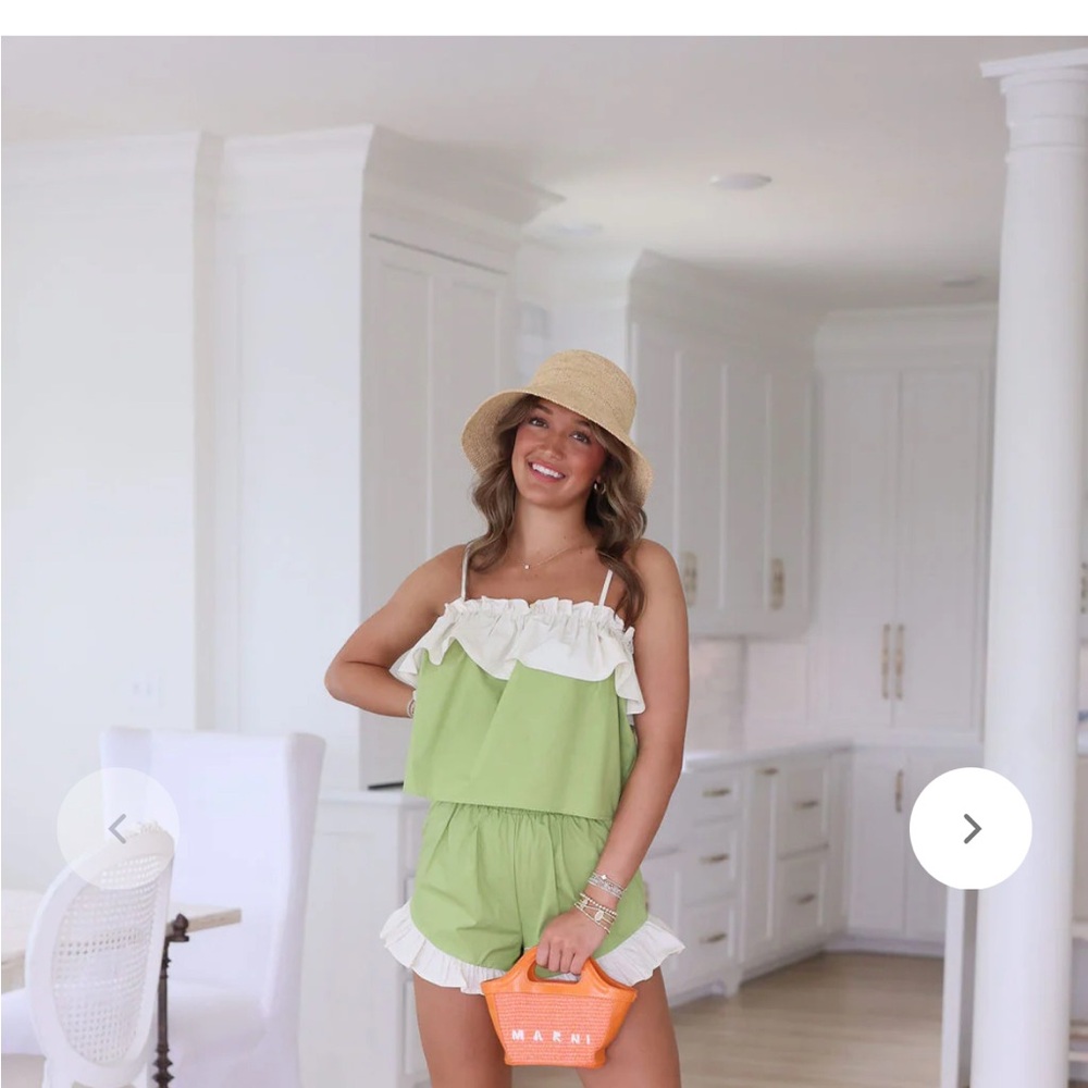 Green and White Ruffle Romper